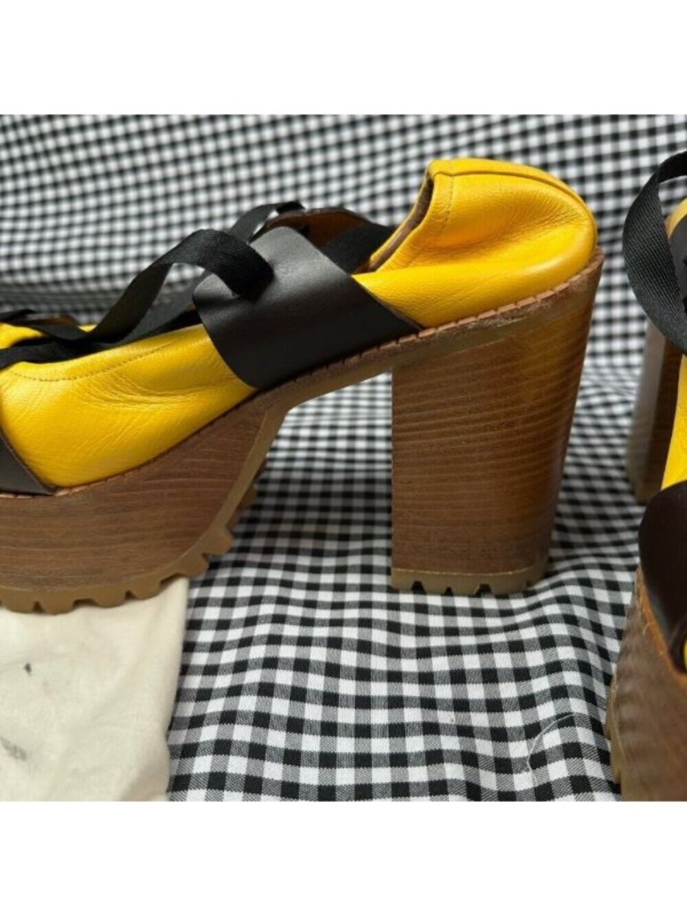Marni Chunky Lace Up Ballet Platform Heels Yellow Black EU 40 / US Womens 9.5 10 - Picture 7 of 8